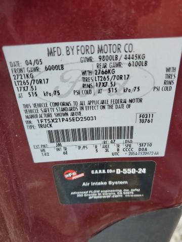 1FTSX21P45ED25031 - 2005 FORD F250 SUPER DUTY BURGUNDY photo 13