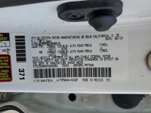 3TMCZ5AN4KM268382 - 2019 TOYOTA TACOMA DOUBLE CAB WHITE photo 12