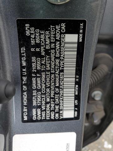 SHHFK7H97JU421876 - 2018 HONDA CIVIC SPORT TOURING GRAY photo 12