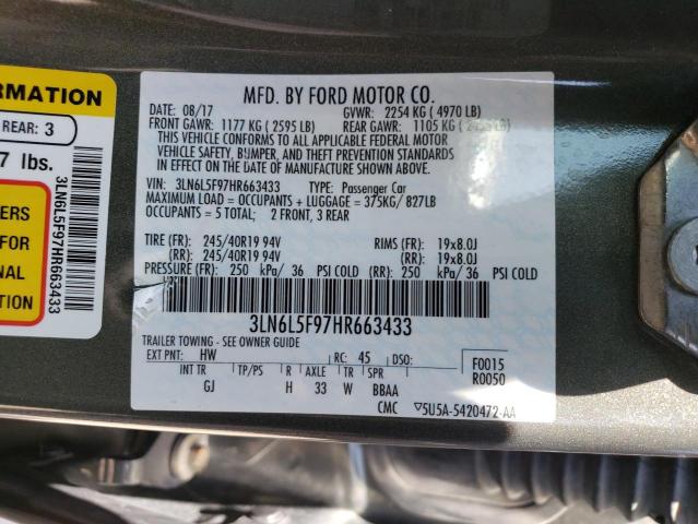 3LN6L5F97HR663433 - 2017 LINCOLN MKZ RESERVE ვერცხლისფერი ფოტო 12