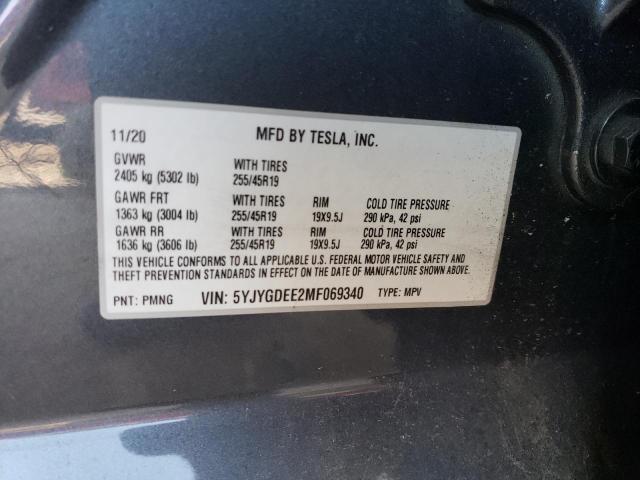 5YJYGDEE2MF069340 - 2021 TESLA MODEL Y GRAY photo 12