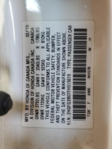 2HGFG3B07FH515619 - 2015 HONDA CIVIC EXL WHITE photo 12