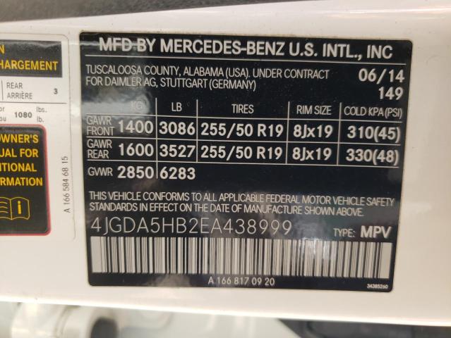 4JGDA5HB2EA438999 - 2014 MERCEDES-BENZ ML 350 4MATIC WHITE photo 13