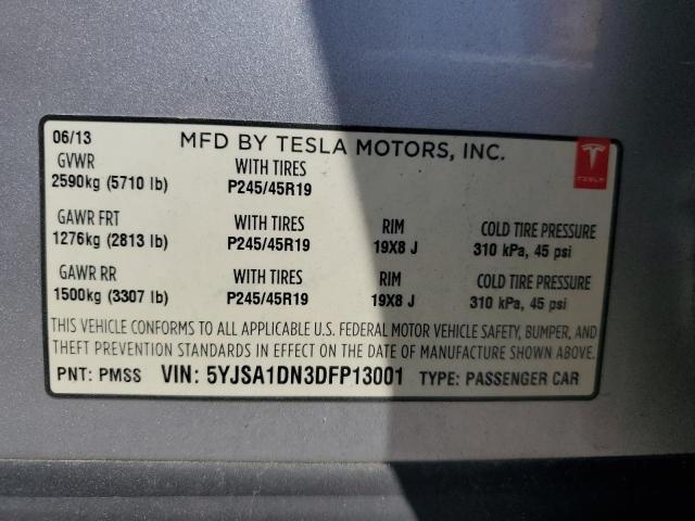 5YJSA1DN3DFP13001 - 2013 TESLA MODEL S SILVER photo 13