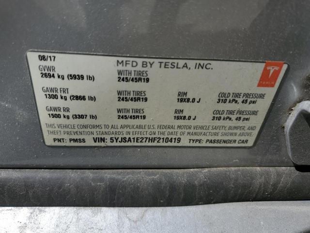 5YJSA1E27HF210419 - 2017 TESLA MODEL S 银色 照片 13