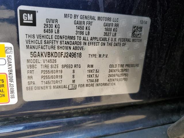 5GAKVBKD0FJ249618 - 2015 BUICK ENCLAVE BLUE photo 13