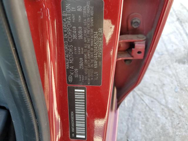 KNAFU4A20A5821834 - 2010 KIA FORTE EX RED photo 12