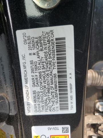 19UUB5F43MA001065 - 2021 ACURA TLX TECHNOLOGY BLACK photo 12