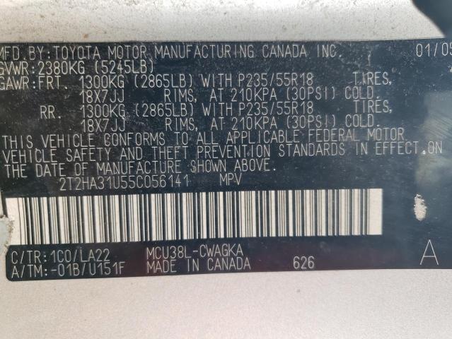 2T2HA31U55C056141 - 2005 LEXUS RX 330 SILVER photo 12