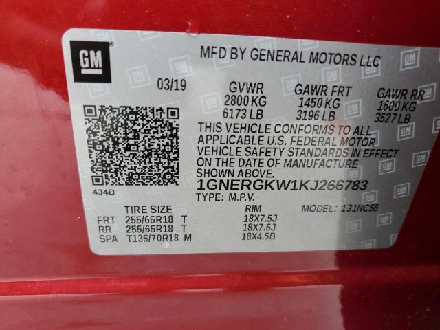 1GNERGKW1KJ266783 - 2019 CHEVROLET TRAVERSE LT RED photo 13