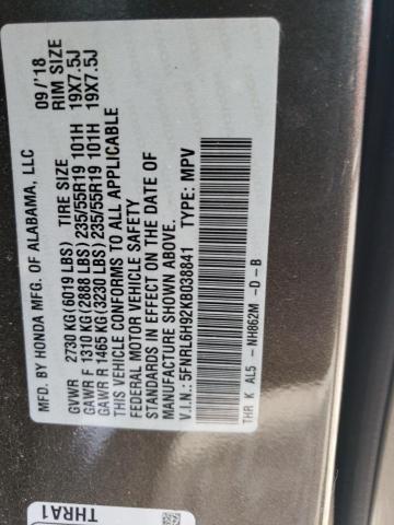 5FNRL6H92KB038841 - 2019 HONDA ODYSSEY ELITE Gris foto 14