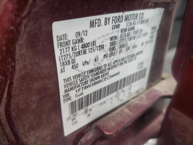 1FT8W3B66CEC94449 - 2012 FORD F350 SUPER DUTY BURGUNDY photo 12