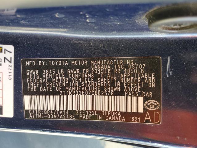 2T1KR32E07C682578 - 2007 TOYOTA COROLLA MA XR BLUE photo 13