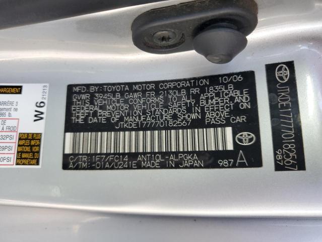 JTKDE177770182567 - 2007 TOYOTA SCION TC 银色 照片 12