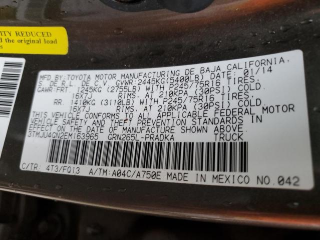 3TMJU4GN2EM163965 - 2014 TOYOTA TACOMA DOUBLE CAB PRERUNNER BROWN photo 12