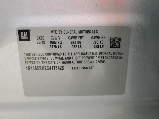 1G1JA5SH2C4175423 - 2012 CHEVROLET SONIC LS SILVER photo 12