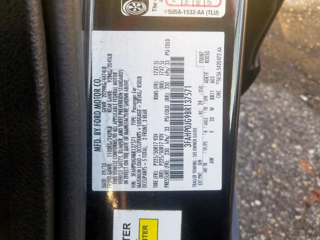 3FAHP0JG9BR137571 - 2011 FORD FUSION SEL  photo 10