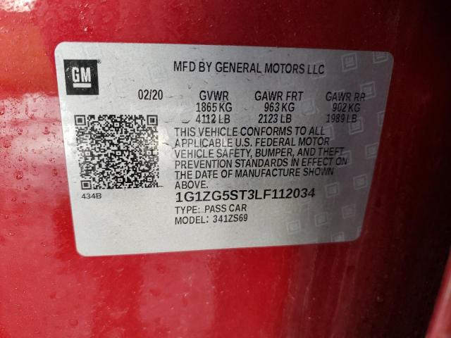 1G1ZG5ST3LF112034 - 2020 CHEVROLET MALIBU RS 红色 照片 12