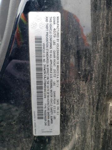 3VW2K7AJ7BM390109 - 2011 VOLKSWAGEN JETTA BASE 黑色 照片 12