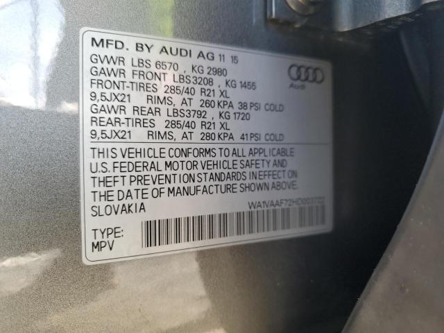 WA1VAAF72HD003722 - 2017 AUDI Q7 PRESTIGE GRAY photo 13