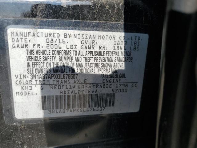 3N1AB7APXGL676507 - 2016 NISSAN SENTRA S/S S BLACK photo 12