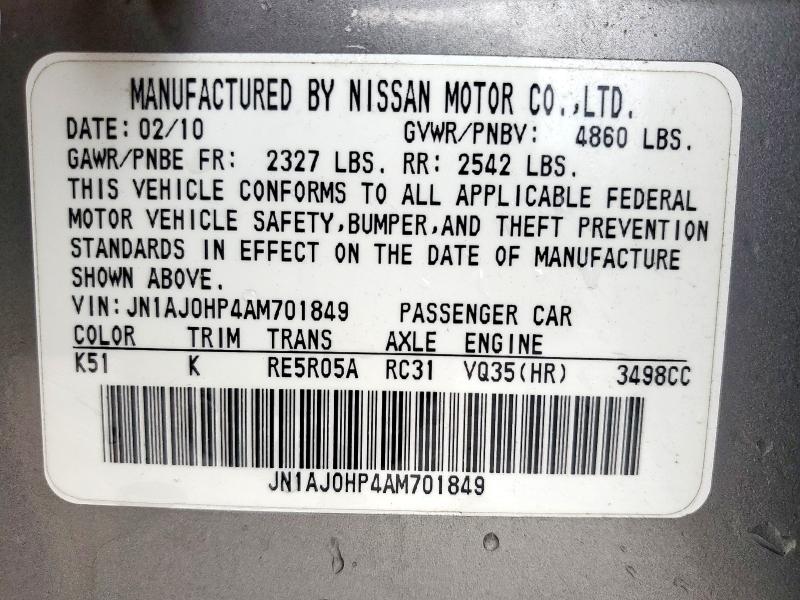 JN1AJ0HP4AM701849 - 2010 INFINITI EX35 BASE SILVER photo 14