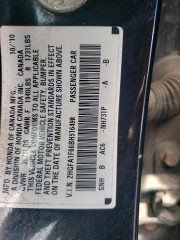 2HGFA1F66BH516498 - 2011 HONDA CIVIC LX-S Սև լուսանկար 12