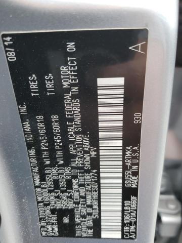 5TDJKRFH8ES071774 - 2014 TOYOTA HIGHLANDER XLE SILVER photo 14