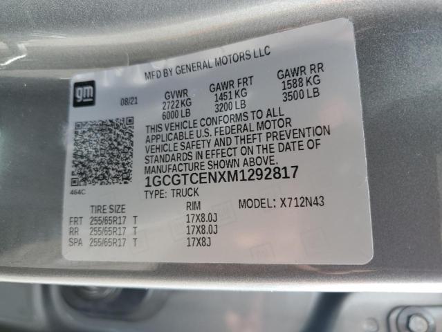 1GCGTCENXM1292817 - 2021 CHEVROLET COLORADO LT GRAY photo 13