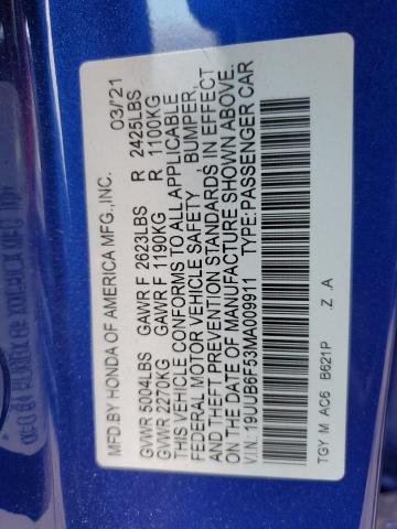 19UUB6F53MA009911 - 2021 ACURA TLX TECH A BLUE photo 12