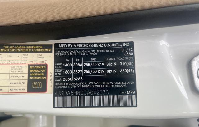 4JGDA5HB0CA042373 - 2012 MERCEDES-BENZ ML 350 4MATIC WHITE photo 10