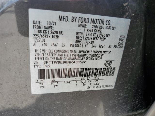 3FTTW8E90NRA08592 - 2022 FORD MAVERICK XL GRAY photo 13