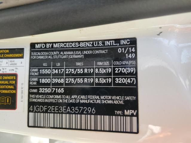 4JGDF2EE3EA357296 - 2014 MERCEDES-BENZ GL 350 BLUETEC WHITE photo 14