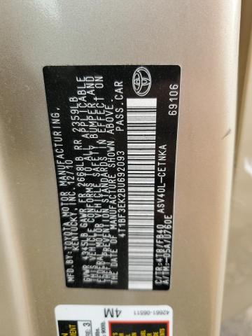 4T1BF3EK2BU692093 - 2011 TOYOTA CAMRY BASE TAN photo 12