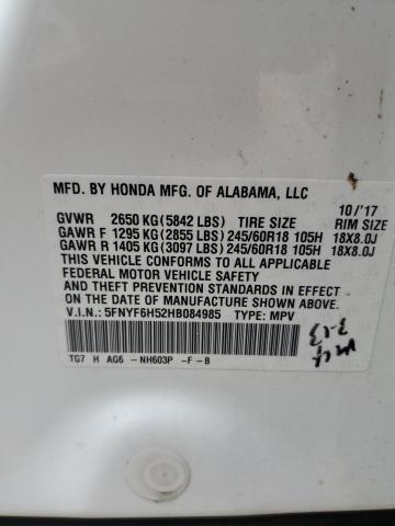 5FNYF6H52HB084985 - 2017 HONDA PILOT EXL WHITE photo 13