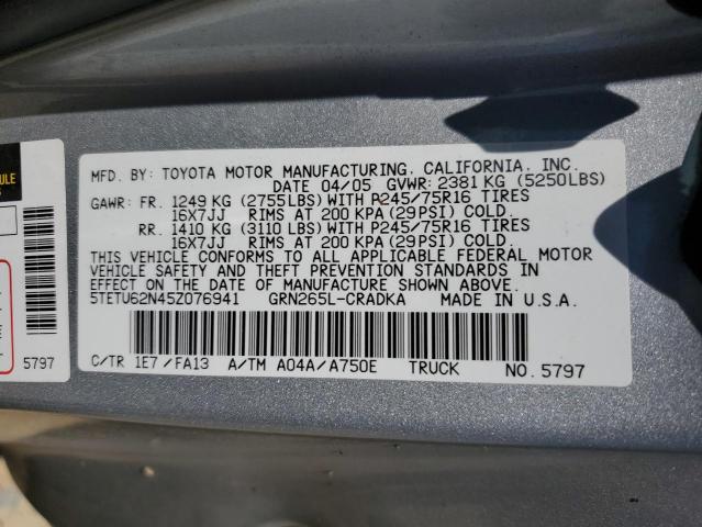 5TETU62N45Z076941 - 2005 TOYOTA TACOMA PRERUNNER ACCESS CAB SILVER photo 12