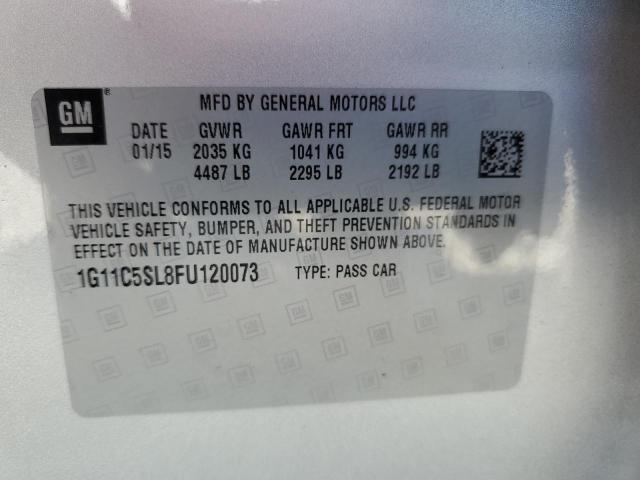 1G11C5SL8FU120073 - 2015 CHEVROLET MALIBU 1LT 银色 照片 12