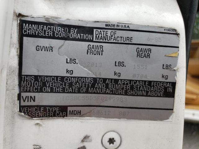 1C3BC55D5FG299983 - 1985 CHRYSLER LEBARON 白色 照片 12