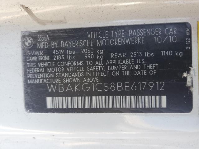 WBAKG1C58BE617912 - 2011 BMW 335 IS WHITE photo 12