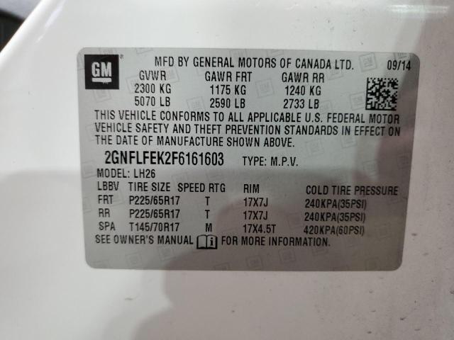 2GNFLFEK2F6161603 - 2015 CHEVROLET EQUINOX LT WHITE photo 13