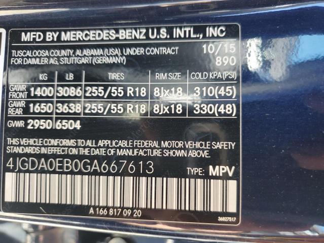 4JGDA0EB0GA667613 - 2016 MERCEDES-BENZ GLE 300D 4MATIC BLUE photo 12