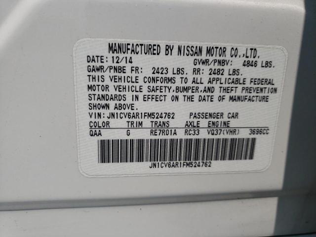 JN1CV6AR1FM524762 - 2015 INFINITI Q40 WHITE photo 12