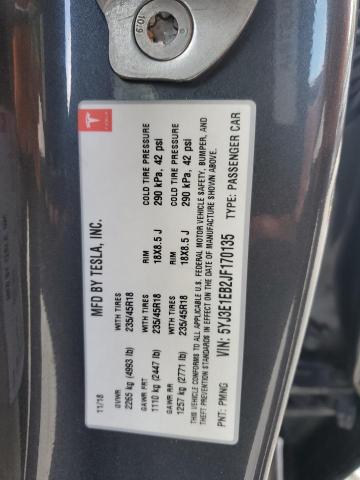 5YJ3E1EB2JF170135 - 2018 TESLA MODEL 3 Grafit foto 12