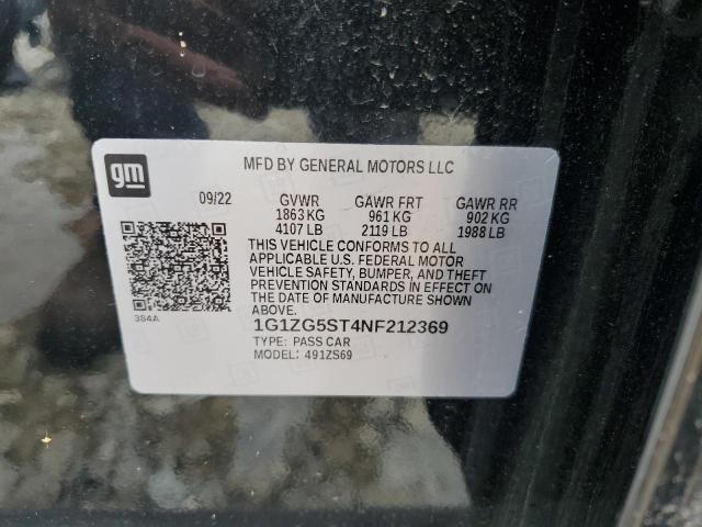 1G1ZG5ST4NF212369 - 2022 CHEVROLET MALIBU RS BLACK photo 12