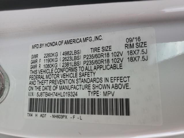 5J8TB4H74HL019324 - 2017 ACURA RDX ADVANCE WHITE photo 14