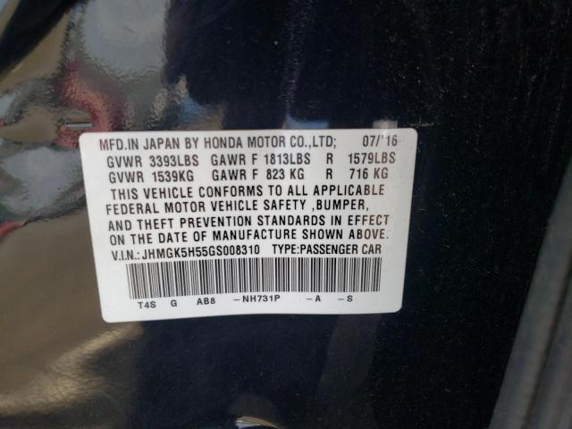 JHMGK5H55GS008310 - 2016 HONDA FIT LX BLACK photo 10