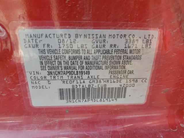 3N1CN7AP9DL819149 - 2013 NISSAN VERSA S RED photo 12