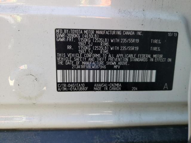 2T3A1RFV8LW087946 - 2020 TOYOTA RAV4 XLE PREMIUM WHITE photo 10