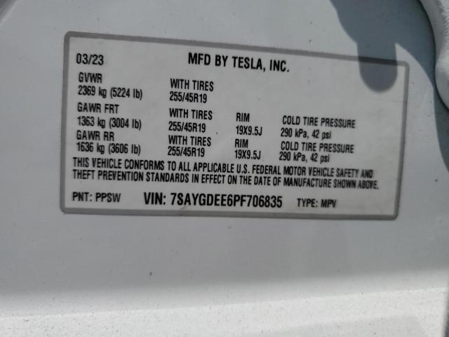 7SAYGDEE6PF706835 - 2023 TESLA MODEL Y WHITE photo 13