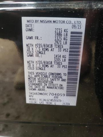 5N1AR2MN3FC704059 - 2015 NISSAN PATHFINDER S BLACK photo 10